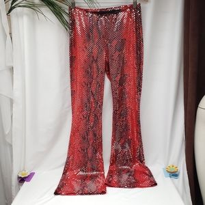 Red & Silver Snake Print Party Pants